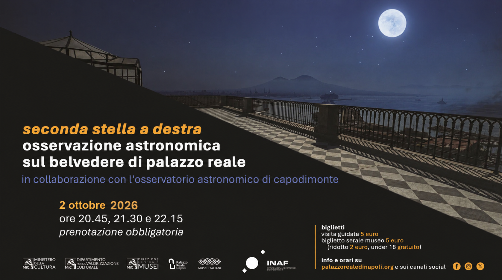 Venerdì 2 ottobre al Palazzo Reale e al Museo Pignatelli tra  Aperture serali straordinarie, Osservazioni astronomiche e Rievocazioni storiche